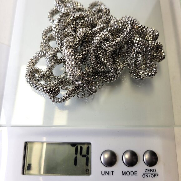 Oval Chain Link Necklace with Earrings Set, Silvertone Casual Summer Necklace - Picture 6 of 7